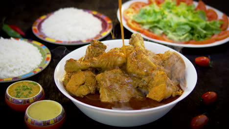 chicken stew with rice and salad