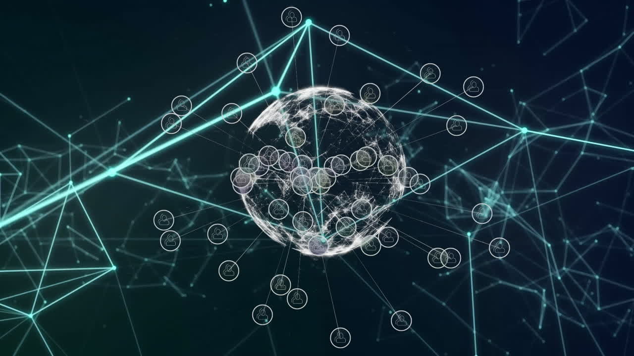 animación de la red de conexiones con iconos en todo el mundo