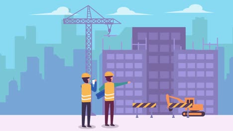 Contractor checking the construction site building