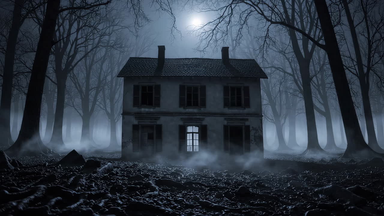 Haunted House in a Moonlit Forest