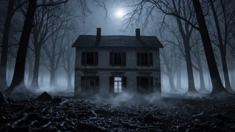 haunted house in a moonlit forest