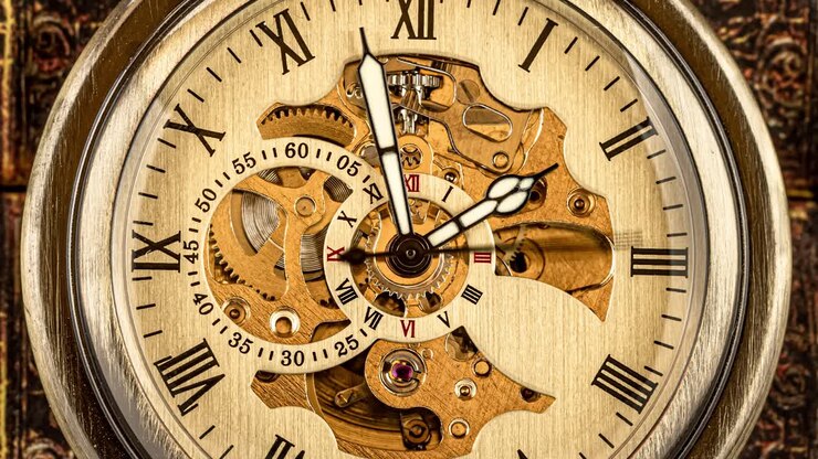Antique clock dial close-up. Vintage pocket watch.