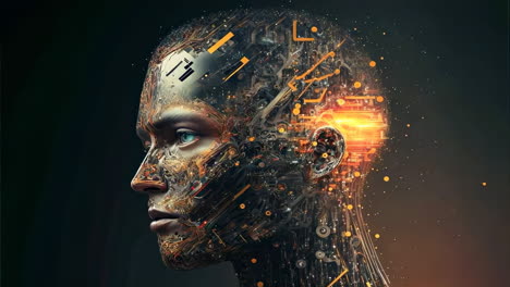 cyborg head with integrated circuits and ai