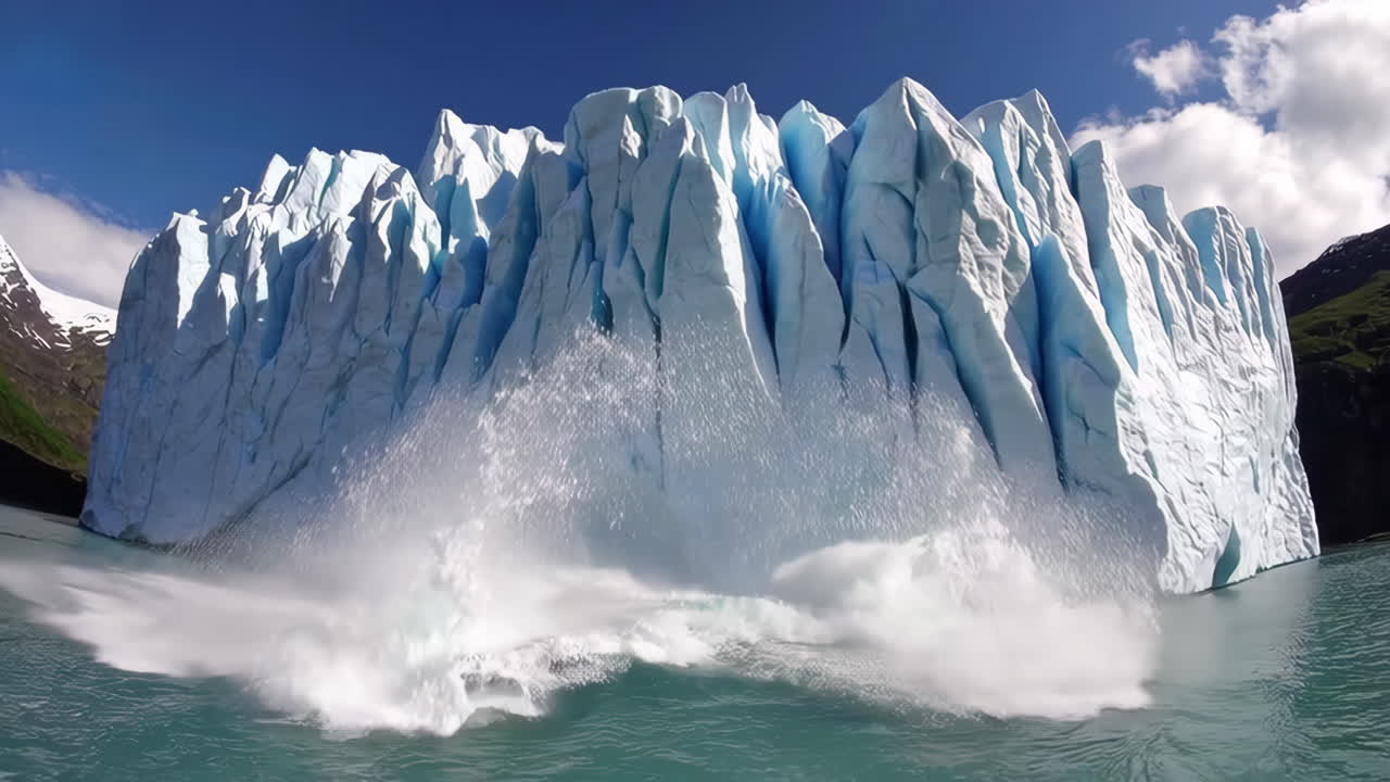 Glacier Calving into a Frozen Ocean