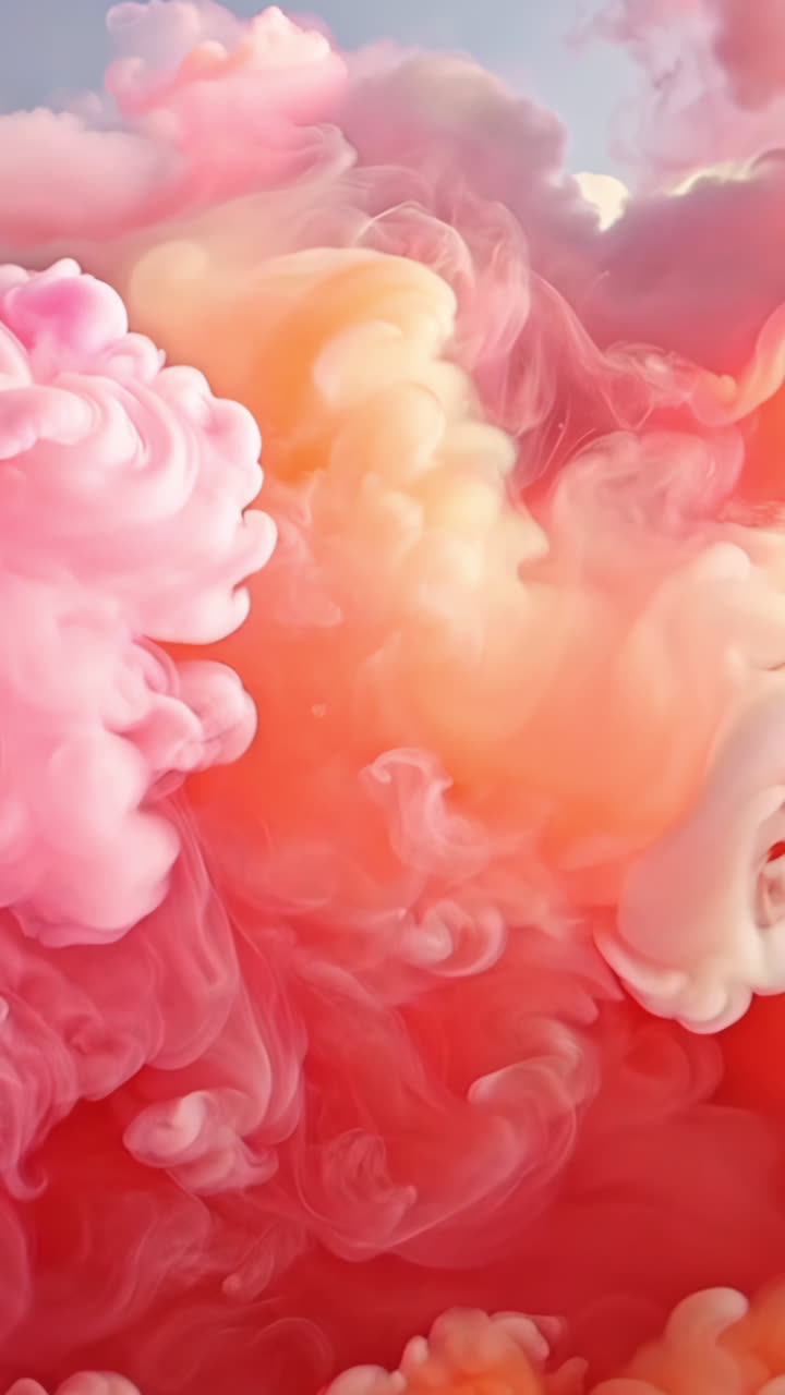 A colorful cloud of smoke with orange, pink, and yellow hues. The smoke is billowing and swirling, creating a sense of movement and energy. The colors are vibrant and eye-catching