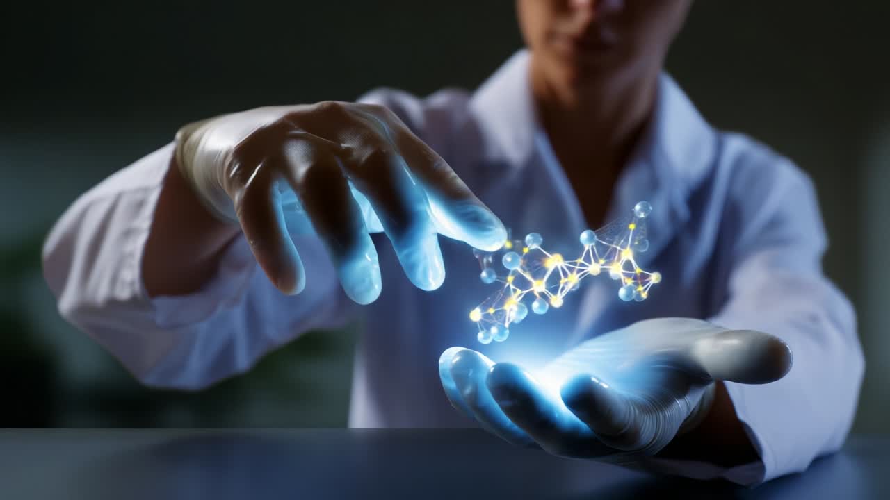 A Scientist Manipulating Glowing Molecular Structures in Their Hands, Showcasing the Fusion of Technology and Discovery in a Captivating Display of Scientific Ingenuity and Innovation