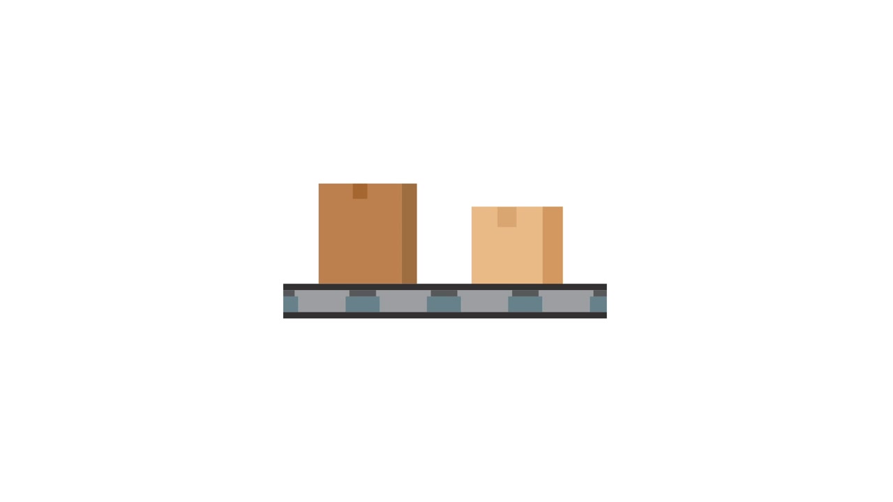 Pixel Art Animation of Boxes Moving on a Conveyor Belt