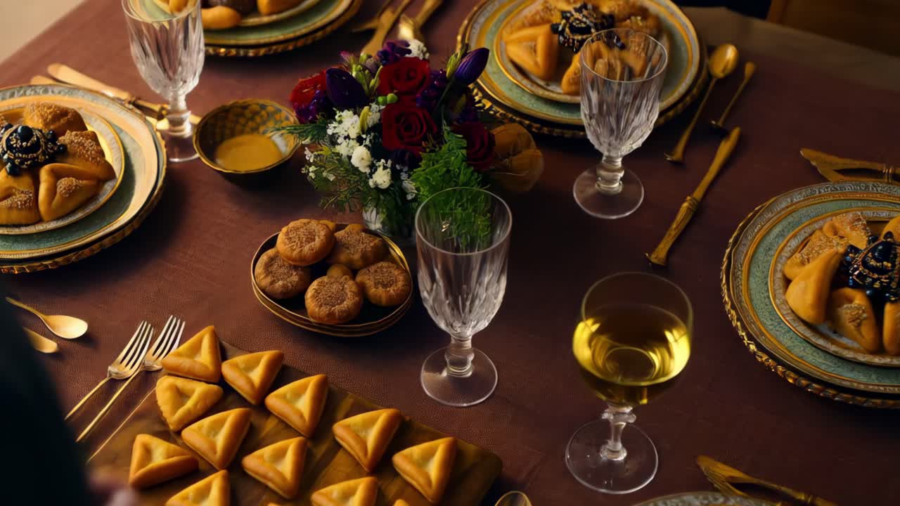 elegante mesa de cena de vacaciones con postre