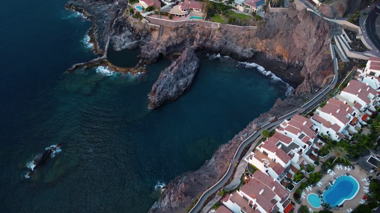 Seaside At Los Gigantes Tenerife Rock Formation and Pools with Buildings