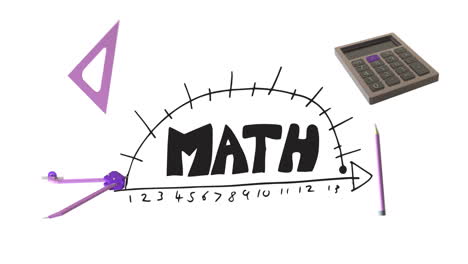 animation of education icons with math text on white background