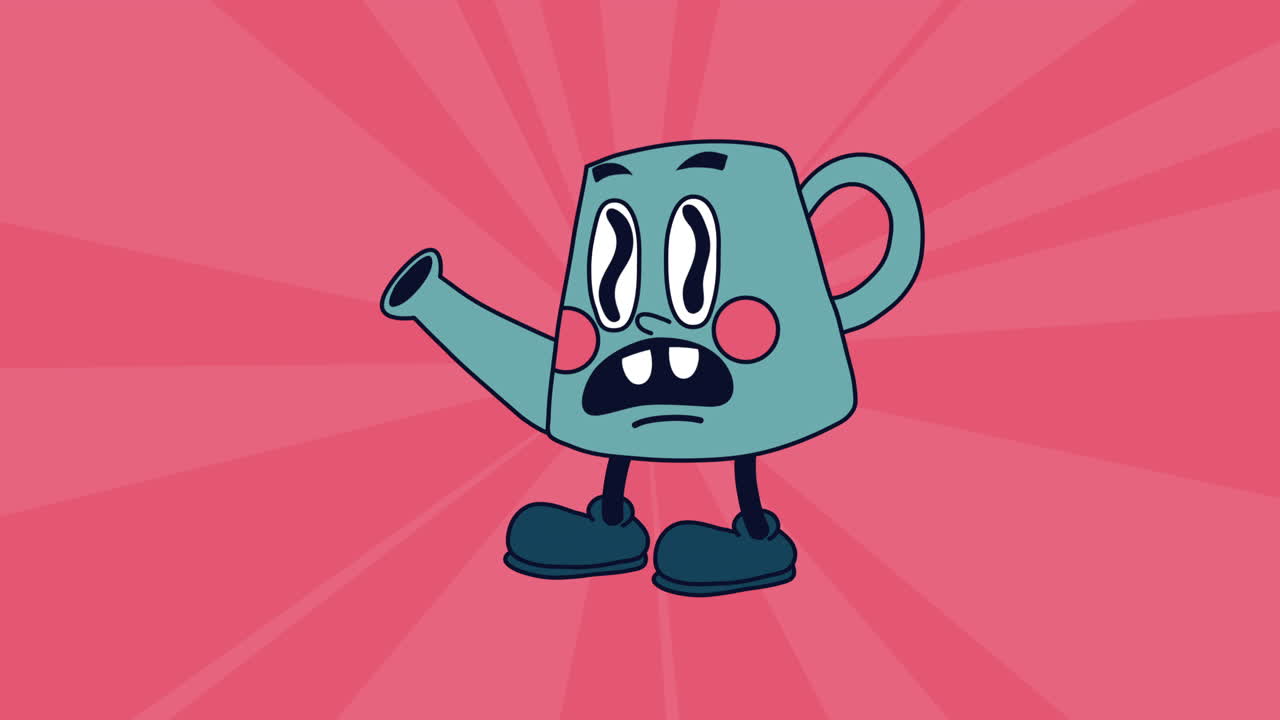 el personaje de la olla de agua de rociador kawaii