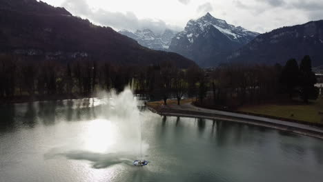 bird's-eye view of the fountain in walensee in weesen, canton st. gallen, switzerland.