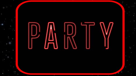 digital animation of party text banner over shining stars against black background