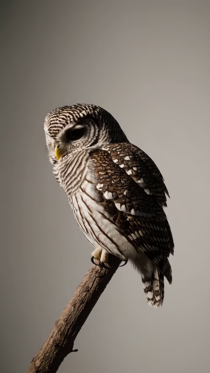 Close-up shots of a majestic owl perched on a branch