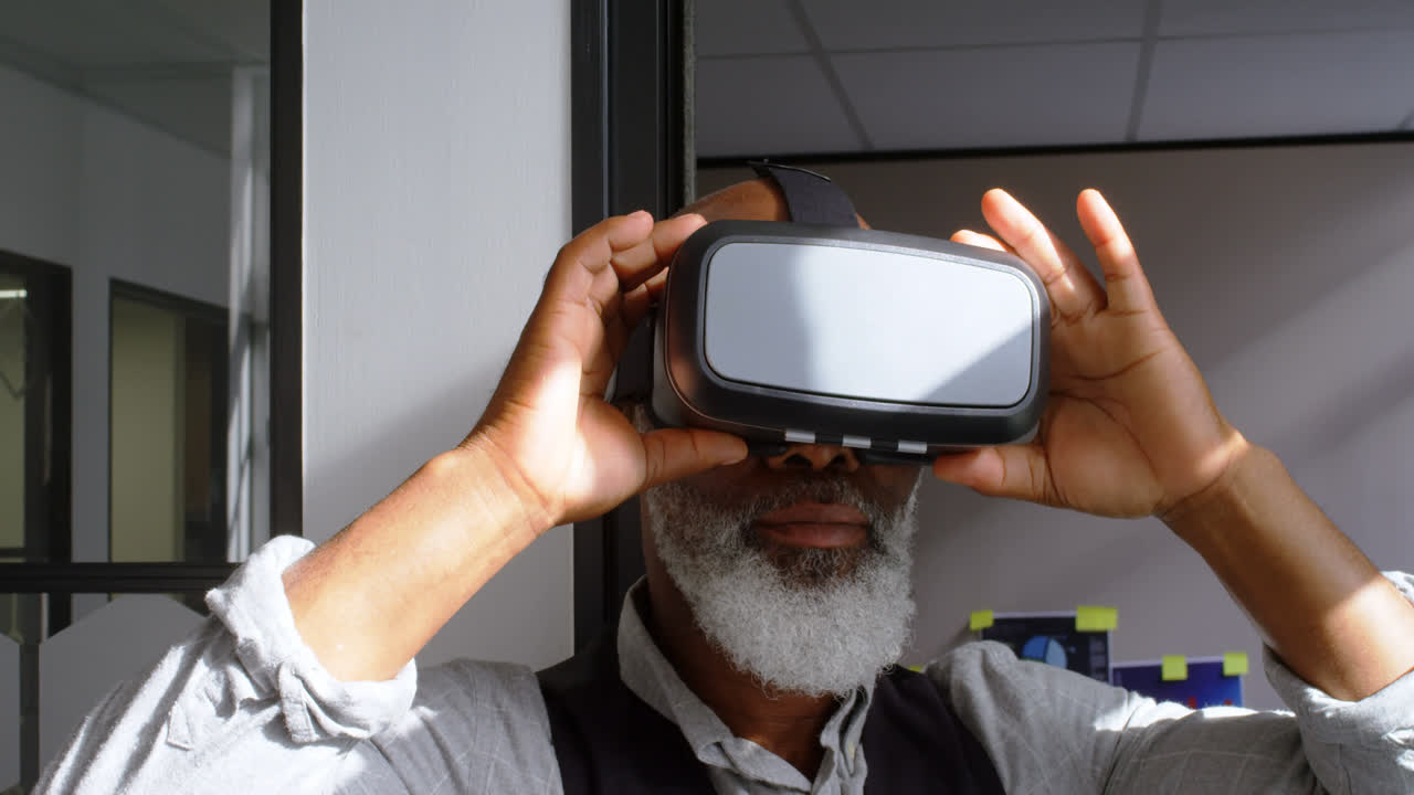 Businessman wearing virtual reality headset 4k