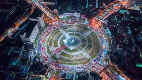 of traffic on city streets at night. aerial view and top view of traffic on freeway.