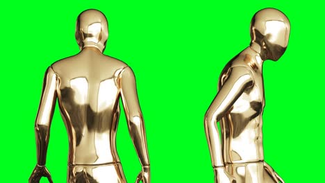 golden man character animation. isolate on green screen.