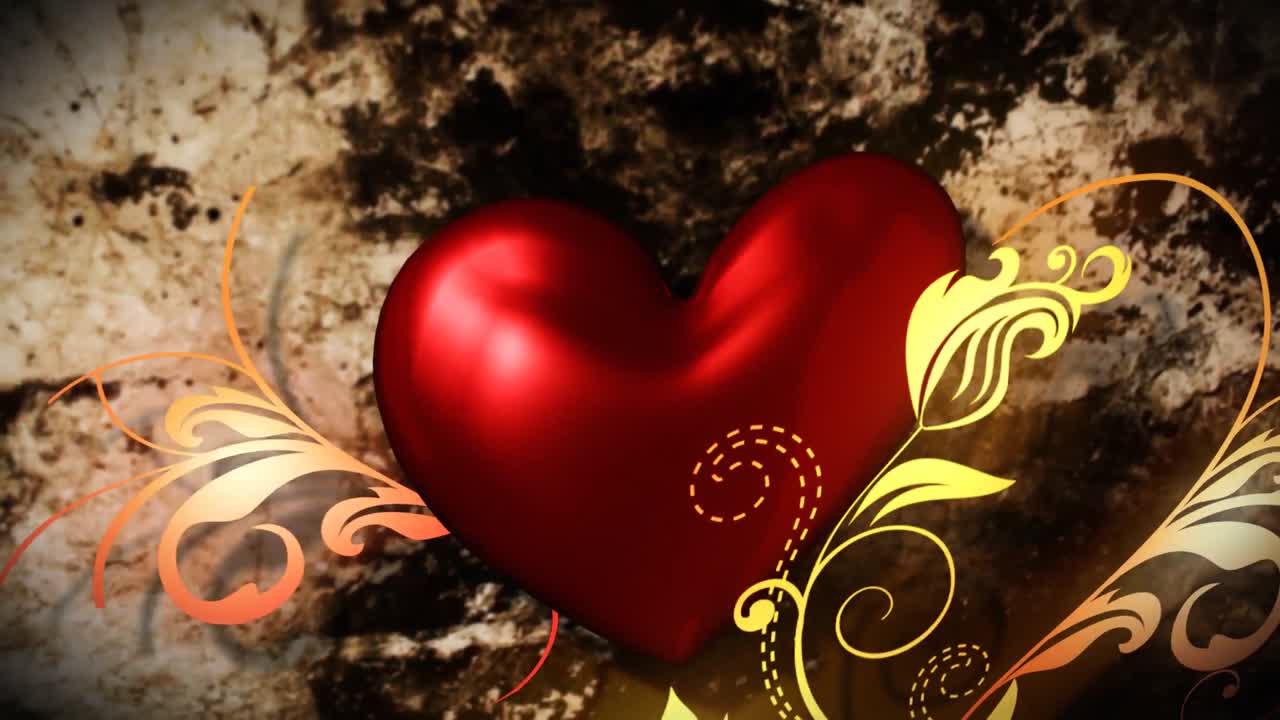 corazón rojo con adornos florales