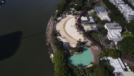 revealing aerial view of the popular tourist destination south bank on the brisbane river. queensland brisbane city australia.
