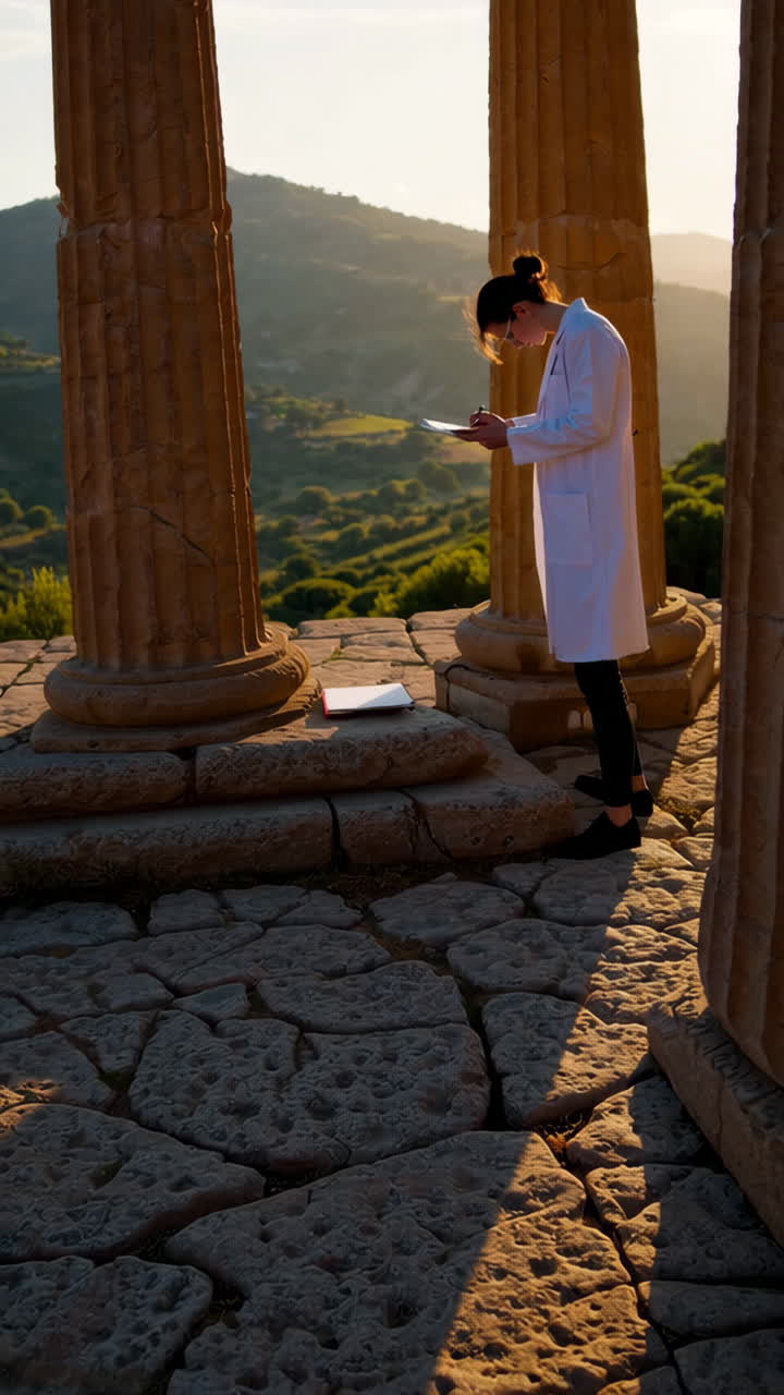 Female Researcher at Ancient Ruins