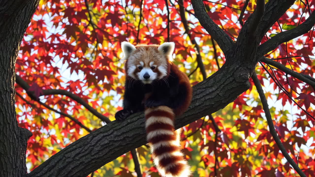 Red Panda on an Autumn Tree Branch