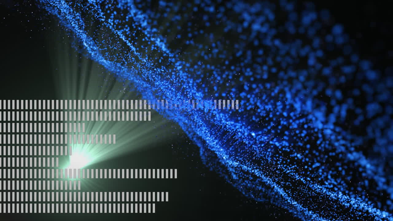 검은 바탕에 있는 빛의 흔적 위에 있는 빛의 반점과 움직이는 기둥의 애니메이션