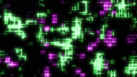 digital neon purple and green lines pattern with glitch effect