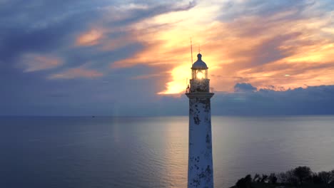 Aerial-view-of-the-lighthouse-at-sunset