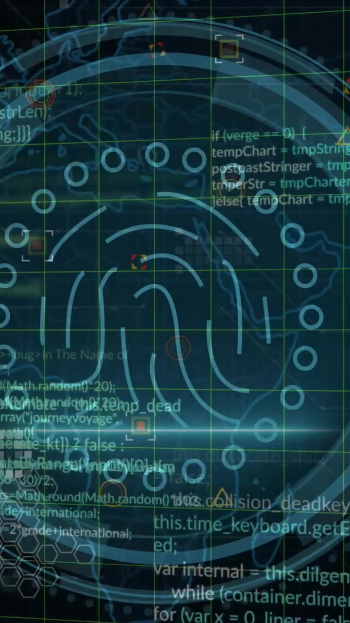 Animation of icons with world map and data processing on black background