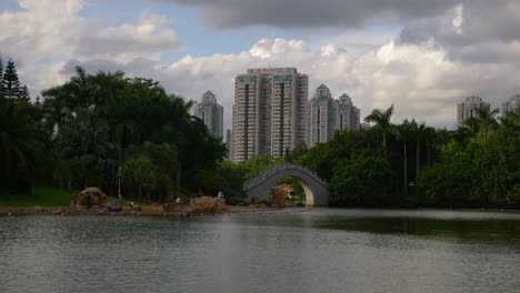 day time shenzhen city park lake panorama 4k china