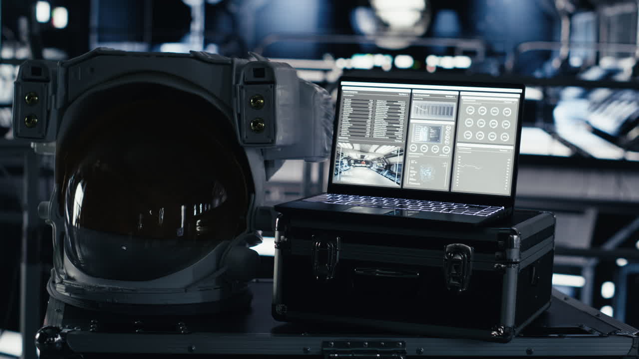 Laptop display in space station showing telemetry software during orbital flight