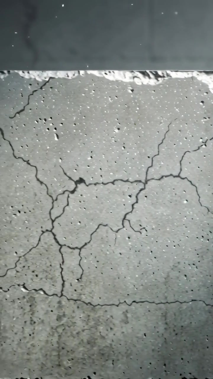 Vertical video: Moving camera revealing concrete panel inside building, documenting cracks, damage