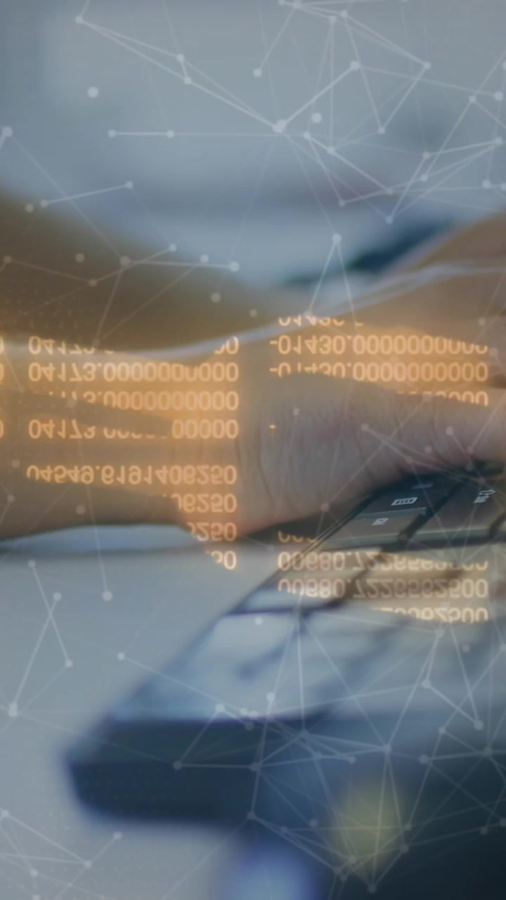 Digital chain and network of connections against person typing on keyboard