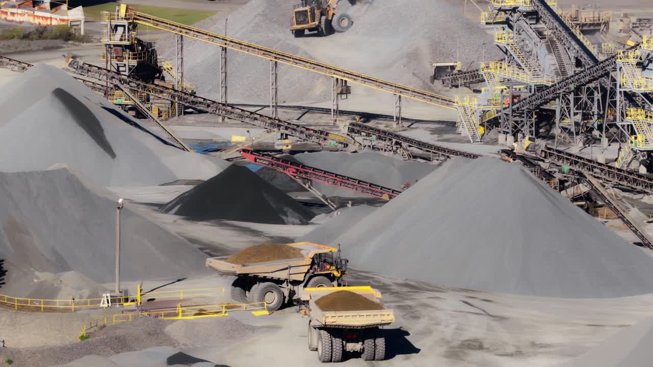 Industrial Quarry Site With Stockpiles Of Processed Materials - Martin Marietta - Jones Mill Quarry In Arkansas, USA. Aerial Shot