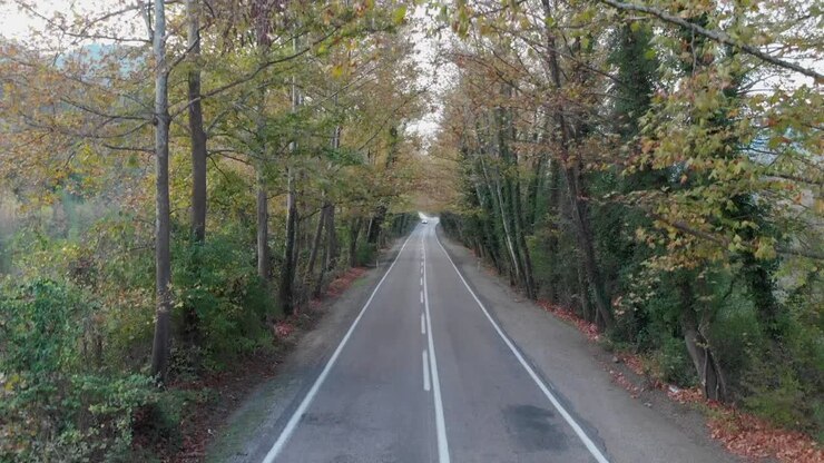 Ripresa aerea in ascesa sopra la tranquilla strada di campagna di Bartin, Turchia