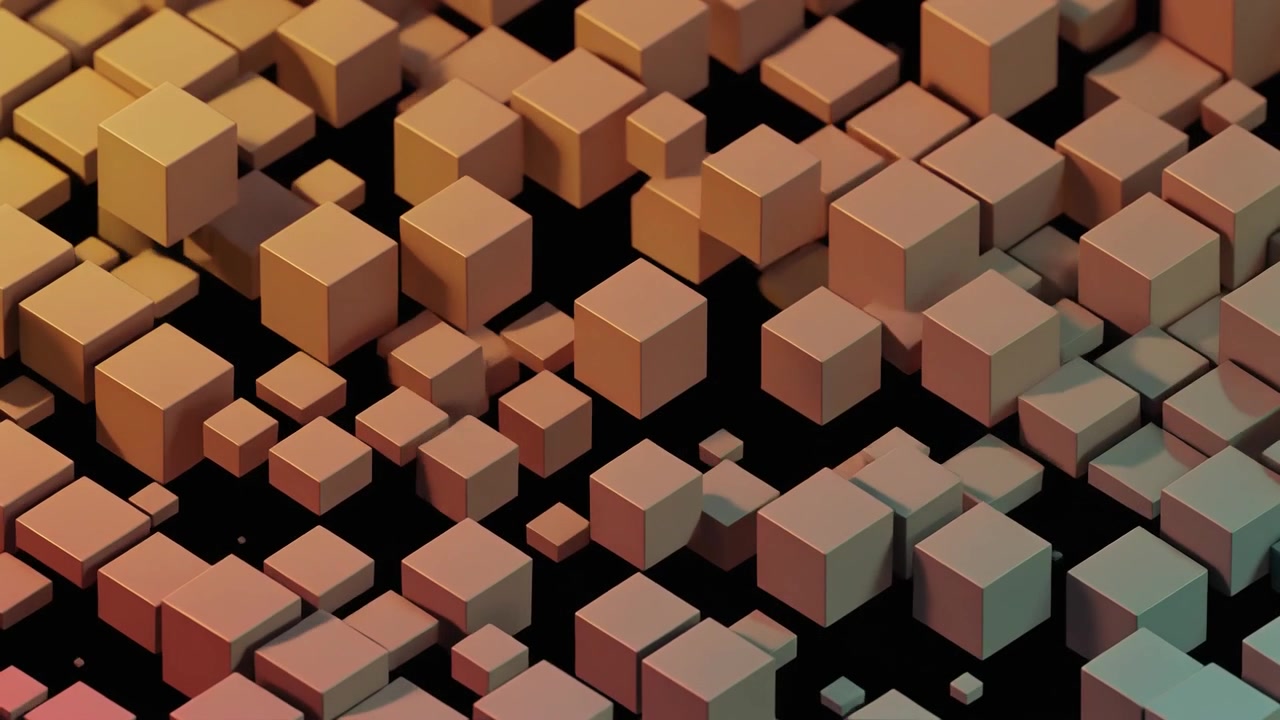 Abstrakt 3D-animation af metalliske terninger, der stiger op og forsvinder