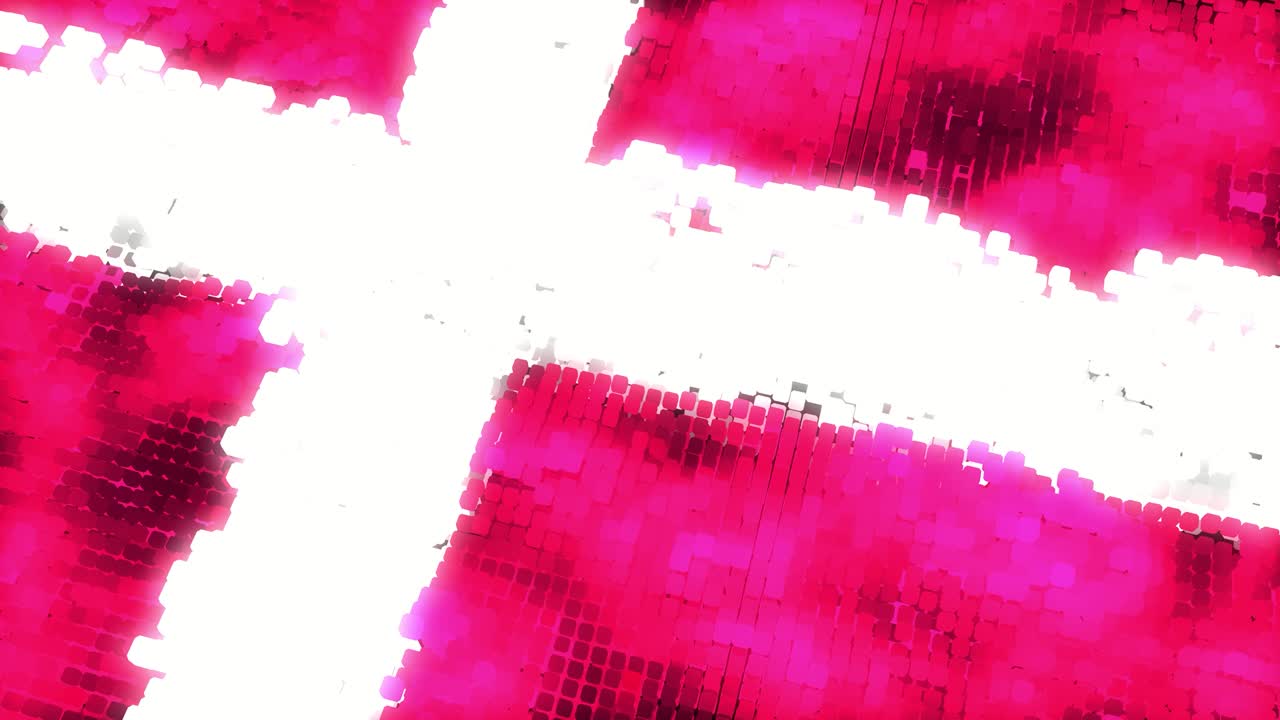 futurista 60fps brillante bandera digital de dinamarca coloreada en rojo, blanco, renderizado en uhd 4k 3d animación de bucle sin costuras