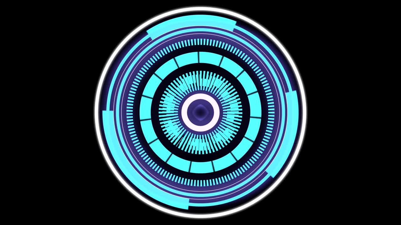 검은 바탕에 회전하는 다채로운 메커니즘.