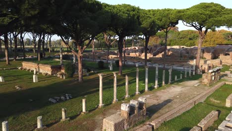 market square of ostia antica located in front of the amphitheater, tilt up move