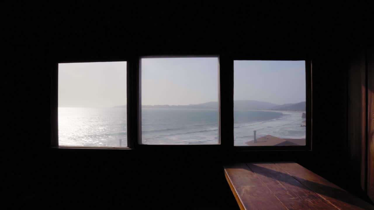 Panoramic view from inside a residence in Steep Ravine Beach, California