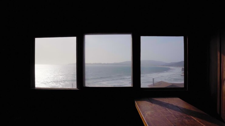 Panoramic view from inside a residence in Steep Ravine Beach, California