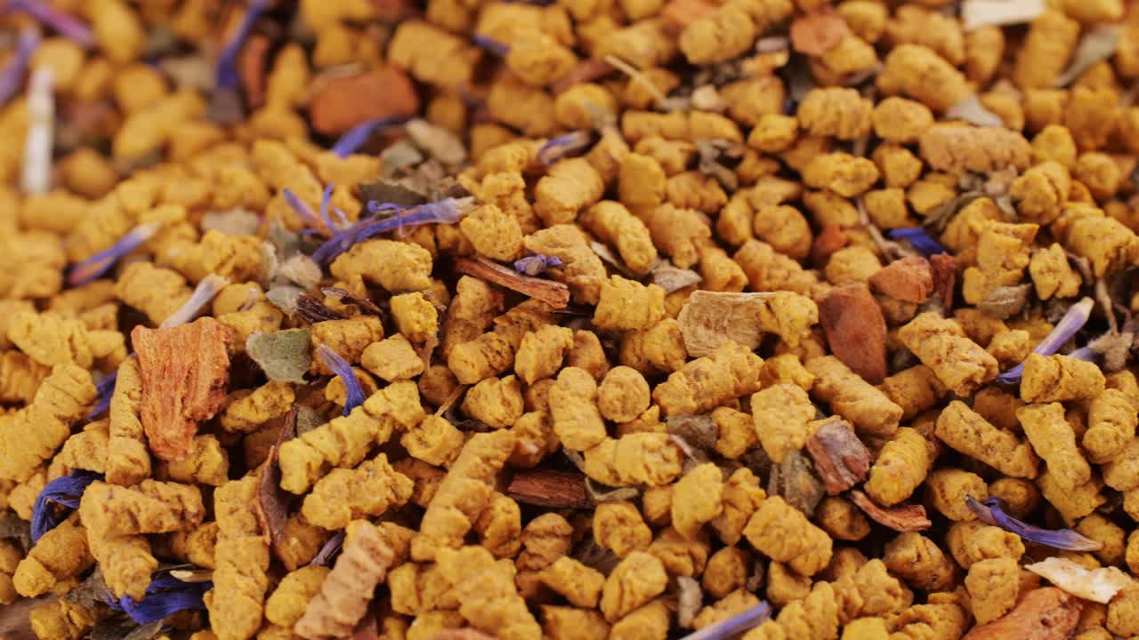 Close up of a mixture of dried herbs and spices