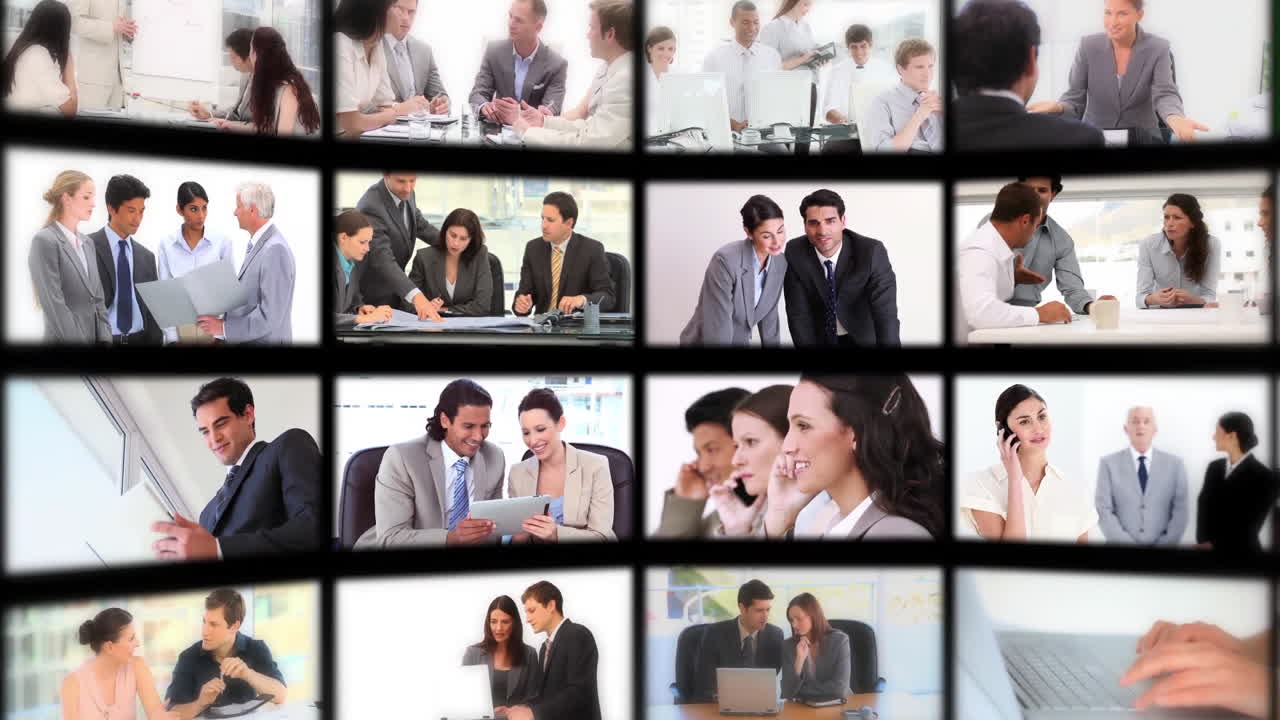 작업 중인 사람들을 소개하는 몽타지