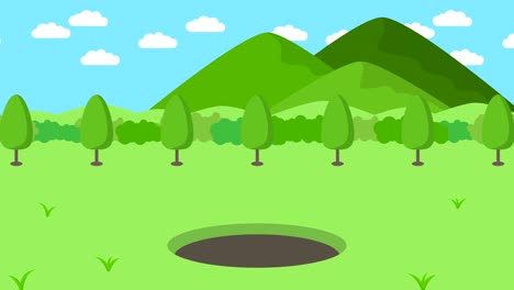 business man fall into the hole. background of mountains. risk concept. loop illustration in flat style.