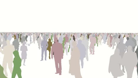 camera panning or walking around in the crowd of colorful people in the round path with white isolated background