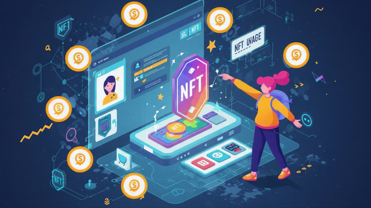 Exploring NFTs: A Journey Through Digital Assets and Market Transactions with Engaging Illustrations and Modern Technology Themes