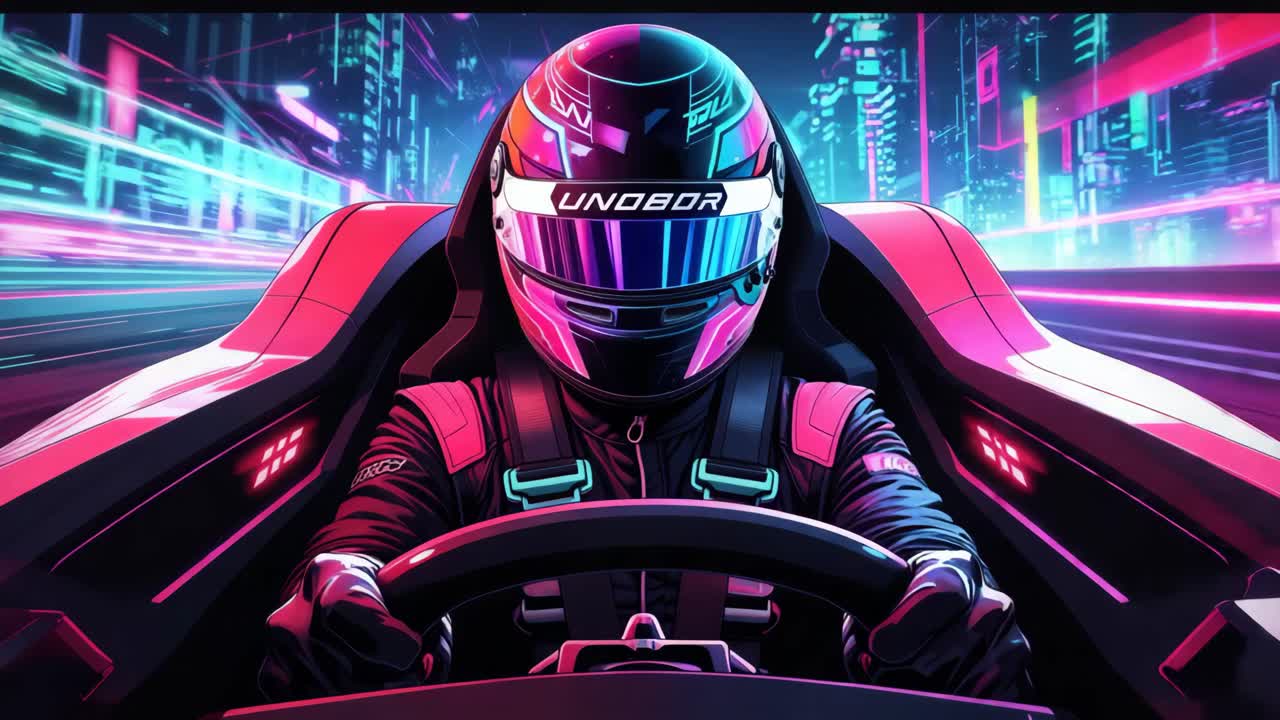 conductor de carreras en el paisaje urbano cyberpunk futurista