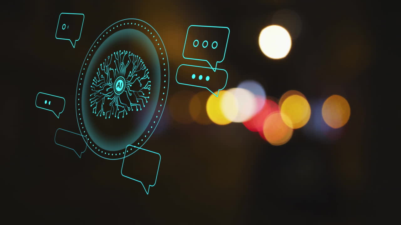 animación de un texto, cerebro y procesamiento de datos sobre un fondo oscuro