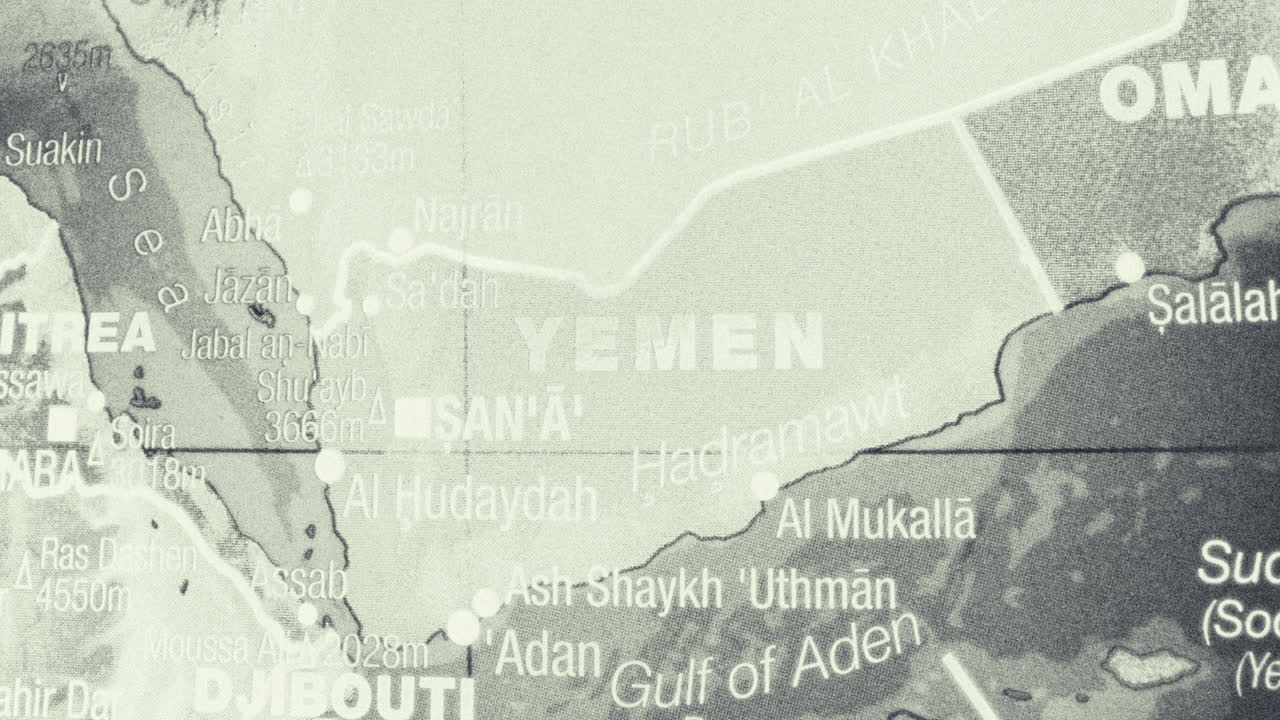 Map of Yemen and surrounding countries in the Middle East