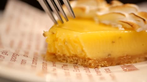 close-up of a delicious lemon meringue pie slice